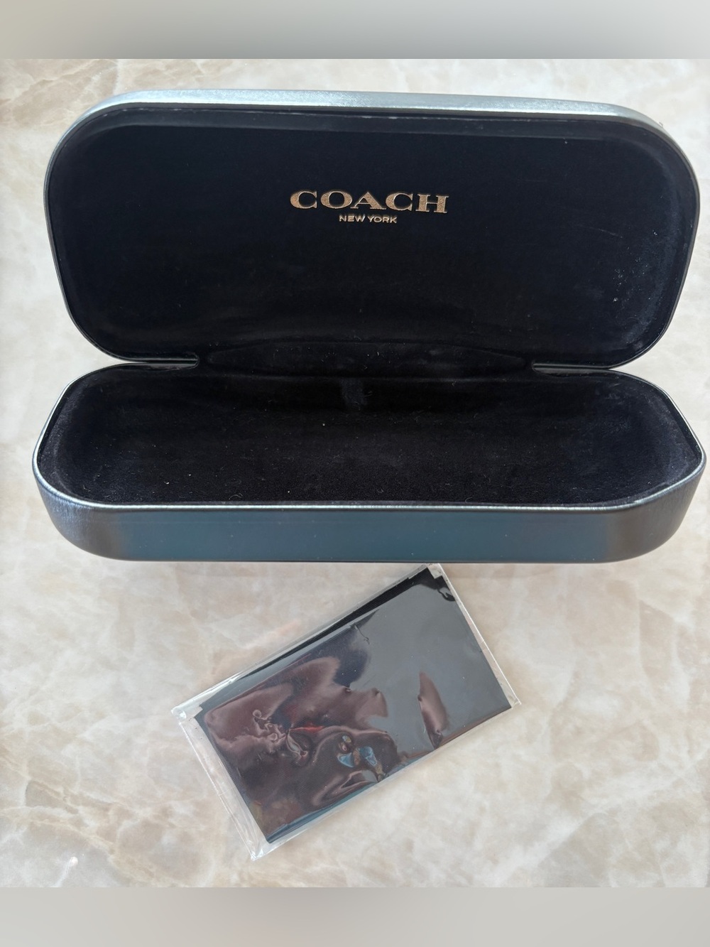 Coach Black Hard Shell Eyeglass Case with cleaning cloth